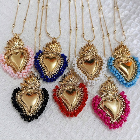 Boho Gold Plated Beaded Heart Necklace - Picture 1 of 2